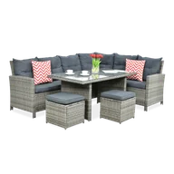 Meble ogrodowe - Zestaw Mebli Ogrodowych Technorattan IBIZA Narożnik Stolik Pufy na Taras - miniaturka - grafika 1