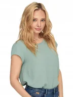 Bluzki damskie - ONLY BLUZKA ZIELONA Z ZAMKIEM KRÓTKI RĘKAW 44 6BA - miniaturka - grafika 1