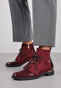 Bordowe Botki Typu Trzewiki Vices z Tłoczonymi Wstawkami Afridda - Botki damskie - miniaturka - grafika 1