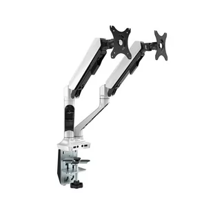 Regulowany uchwyt na 2 monitory, 2-9KG, mocowanie na zacisk, 17"-30", USB HUB + Jack, 75x75/100x100, szary - Uchwyty do monitorów - miniaturka - grafika 1