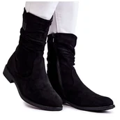 Botki damskie - S.Barski Damskie Marszczone Zamszowe Botki Czarne Joanne - miniaturka - grafika 1
