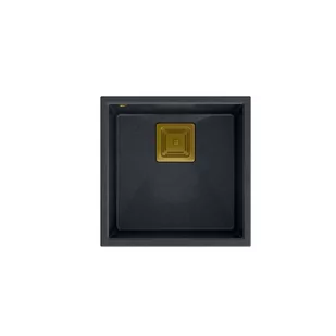 QUADRON Zlewozmywak granitowy jednokomorowy podwieszany 42 42 22,5 cm DAVID 40 czarny metalik ze złotym odpływem HQD4242U8-G1 - Zlewozmywaki - miniaturka - grafika 1