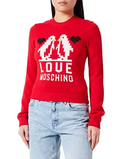 Swetry damskie - Love Moschino Damski sweter Slim Fit Long Sleeved with Love Penguins żakardowy Intarsia Pullover Sweater, czerwony, 38 - grafika 1