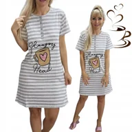 Bielizna nocna - SLEEPY ROZPINANA KOSZULA NOCNA PASKI bawełna wygodna szara kawa 40 42 L - miniaturka - grafika 1
