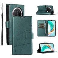 Portfele - For Honor Magic7 Lite 5G / X9c 5G Etui na telefon Linia Nadruk Skórzany pokrowiec na portfel Zielony - miniaturka - grafika 1