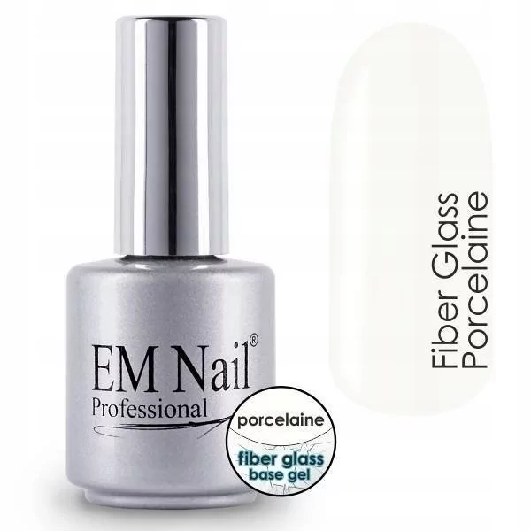 Em nail professional Baza żelowa z włóknem szklanym i witaminami E i B oraz wapniem. Fiber Glass Base Gel Porcelaine 15ml