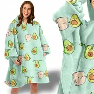 Bluzy damskie - KOCO BLUZA OVERSIZE DŁUGA CIEPŁA KOC BLUZA DAMSKA Z KAPTUREM NA WALENTYNKI - miniaturka - grafika 1