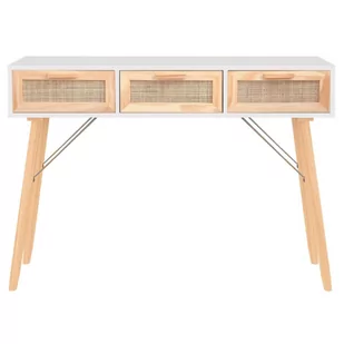 Stolik konsolowy, biały, 105x30x75 cm, drewno sosnowe i rattan Lumarko! - Konsole i sekretarzyki - miniaturka - grafika 4