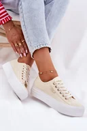 Trampki damskie - Trampki Damskie Z Koronką Lee Cooper LCW-25-31-3440L Beżowe-36 - miniaturka - grafika 1