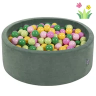 Zabawki do kąpieli - KiddyMoon Suchy basen okrągły VELVET z piłeczkami 7cm zieleń lasu: jasny zielony-zielony-żółty-pudrowy róż-róż 90x30cm/300piłek Zabawka basen piankowy - miniaturka - grafika 1