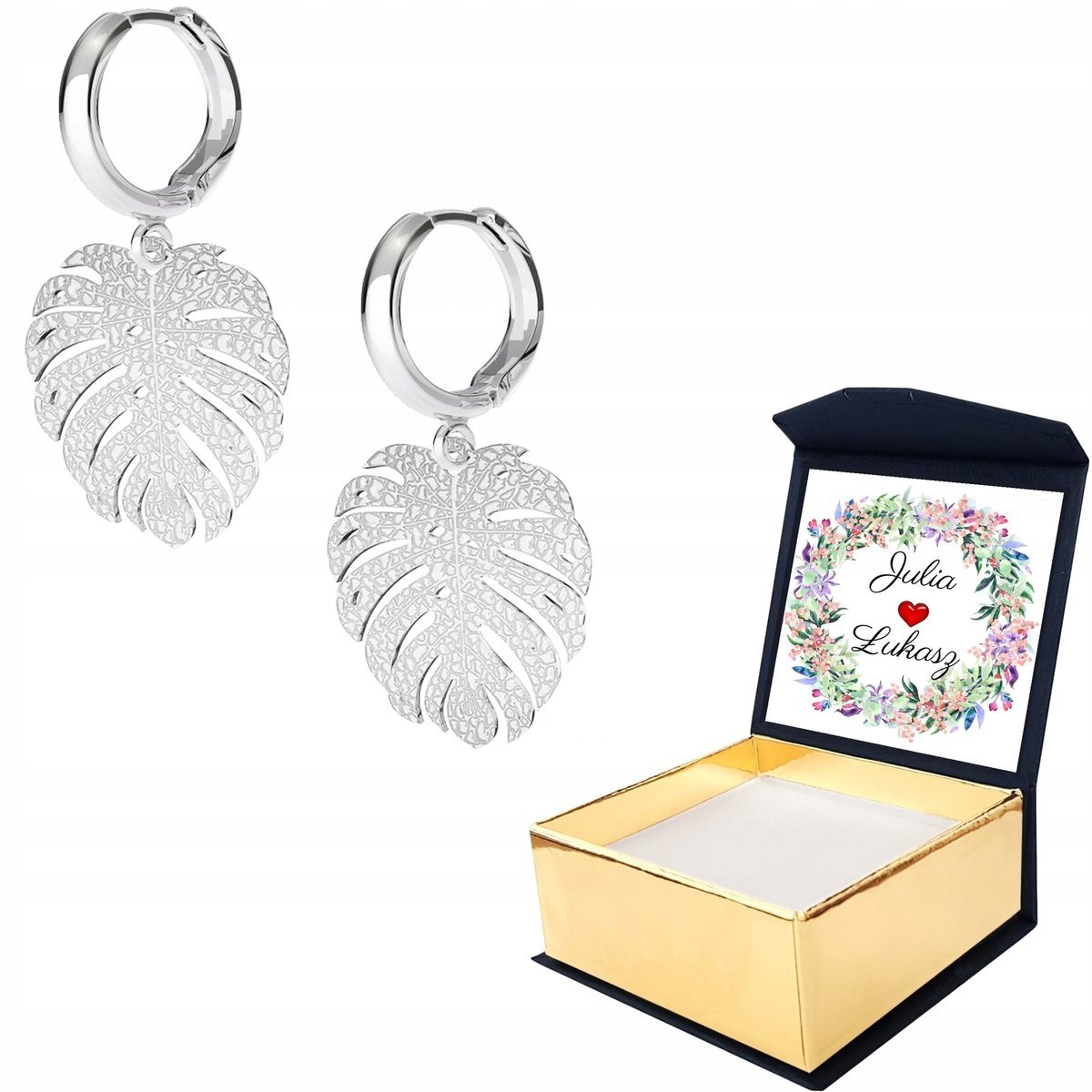 Kolczyki srebrne Liść Listek Natura WŁASNY NADRUK