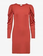 Sukienki - Sukienka krótka Vila dopasowana długi rękaw marszczenie r.S bordowa - miniaturka - grafika 1