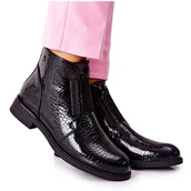 Botki damskie - Lakierowane Botki Na Obcasie Sergio Leone BT400 Czarne - miniaturka - grafika 1