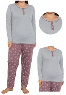 Piżamy damskie - Szara piżama damska długi rękaw guziczki spodnie z motylami XXL - miniaturka - grafika 1