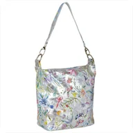 Torebki damskie - Lekka torba skórzana srebrna w kwiaty L - miniaturka - grafika 1