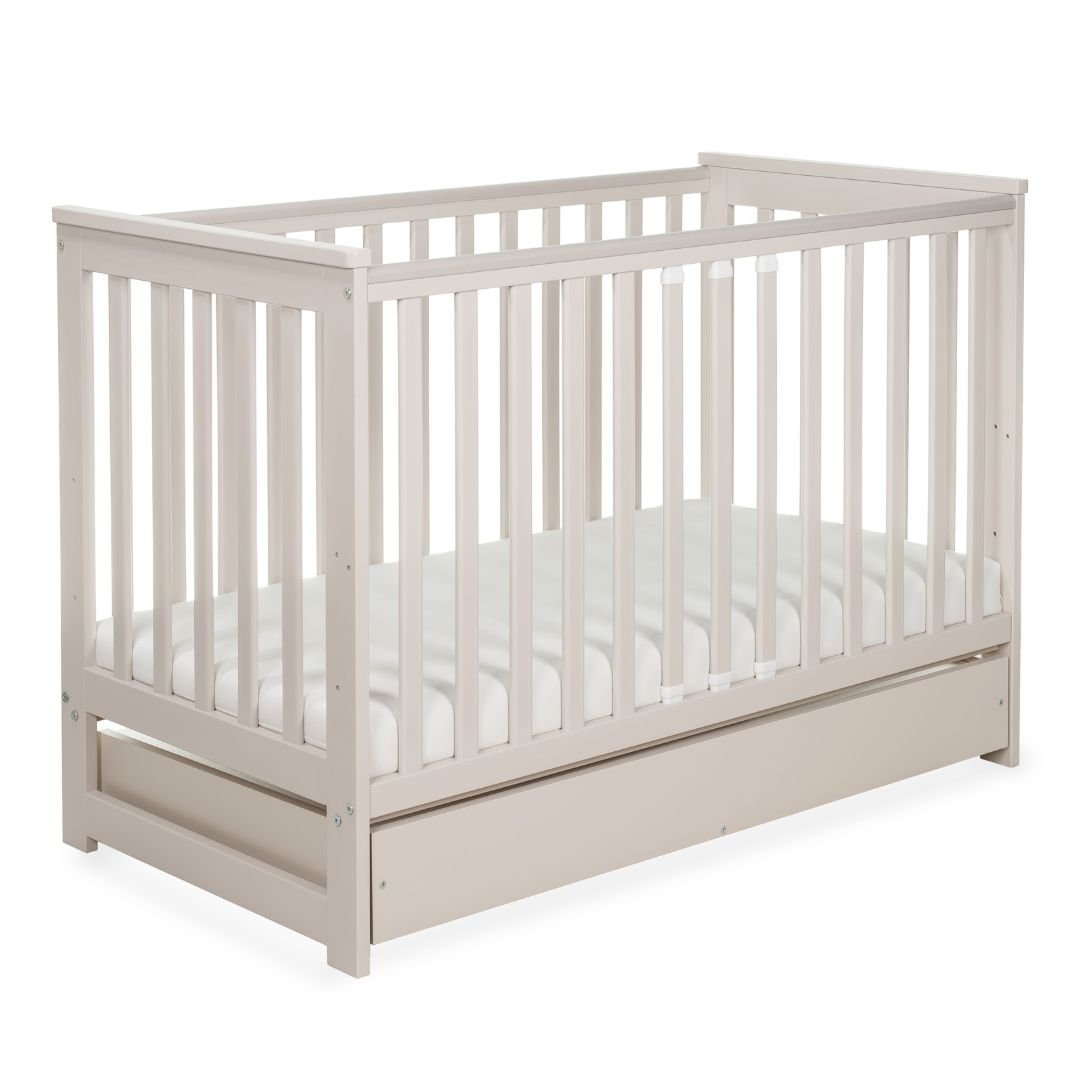 Łóżeczko drewniane z szufladą i barierką IWI beż