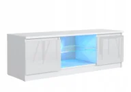 Szafki RTV - Szafka Rtv 140cm Biała Front Połysk Półka Szklana Led - miniaturka - grafika 1