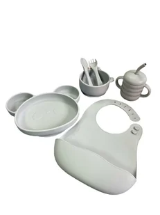 Zestaw Silikonowy Dla Niemowląt dzieci 6 elementów - Niebieski/Szary - Zestawy naczyń dla dzieci - miniaturka - grafika 1