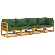 Meble ogrodowe - 4-cz. ogrodowy zestaw wypoczynkowy, zielone poduszki, drewno vidaXL - miniaturka - grafika 1