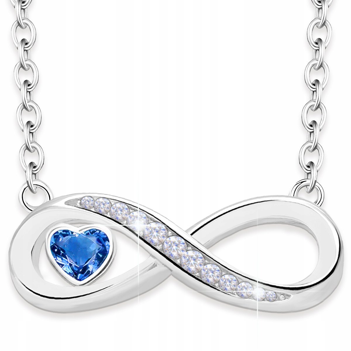 Naszyjnik Srebrny Nieskończoność z Sercem Szafirowy Kryształ SREBRO 925