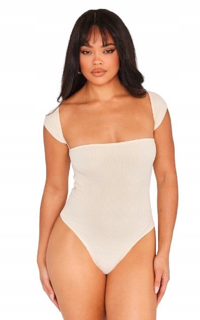 PRETTYLITTLETHING BODY PRĄŻKOWANE KREMOWE XS EJP