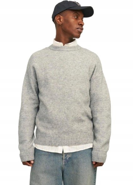 JACK&JONES SWETER MĘSKI SZARY Z DŁUGIM RĘKAWEM Z WEŁNĄ M 2BA