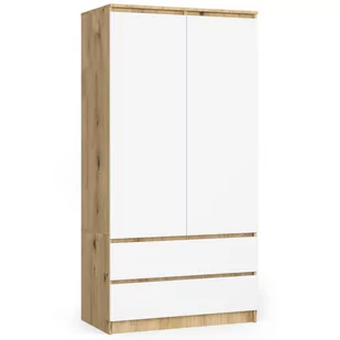 Szafa S 90 cm 2 drzwi 2 szuflady - dąb artisan-biała - Szafy - miniaturka - grafika 1