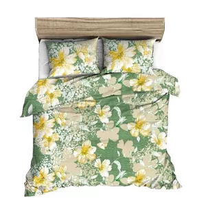 Pościel z kory 200x220 zielona duże żółte beżowe rysowane kwiaty - Pościel - miniaturka - grafika 1