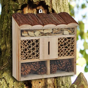 Domek dla owadów, drewniany, naturalny kolor, 30x9,5x30 cm  Lumarko! - Karmniki dla ptaków - miniaturka - grafika 1