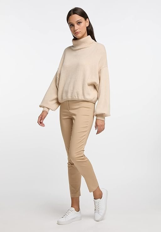 Risa Sweter Beżowy z Długim Rękawem z Golfem Xs/s Jme