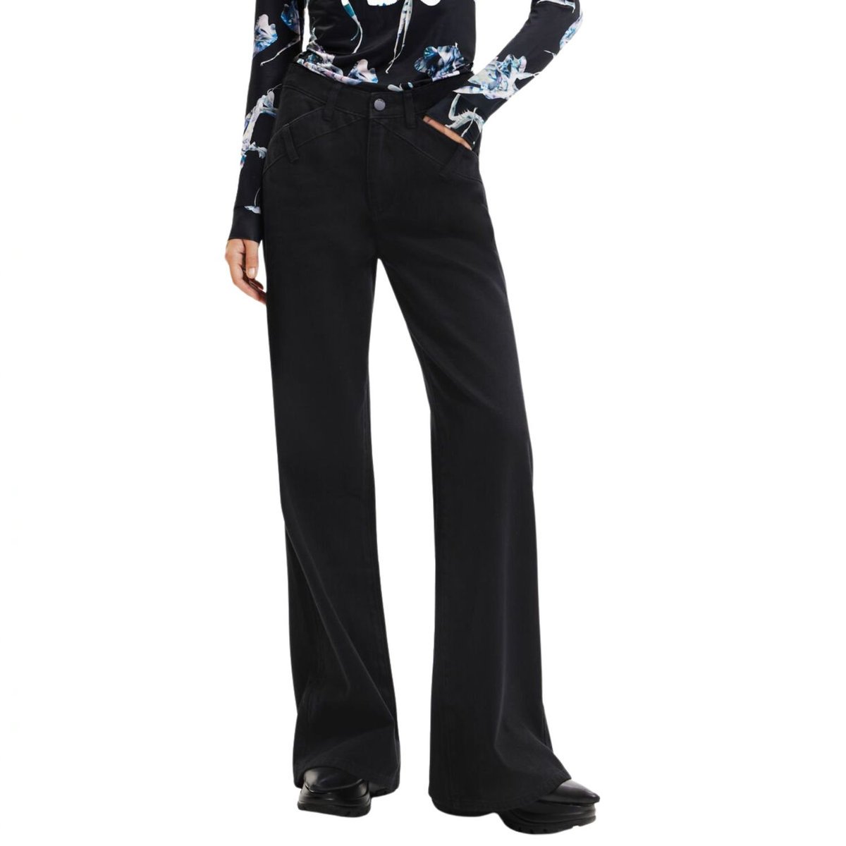 Spodnie damskie Desigual Kafka dzwony czarne-XS