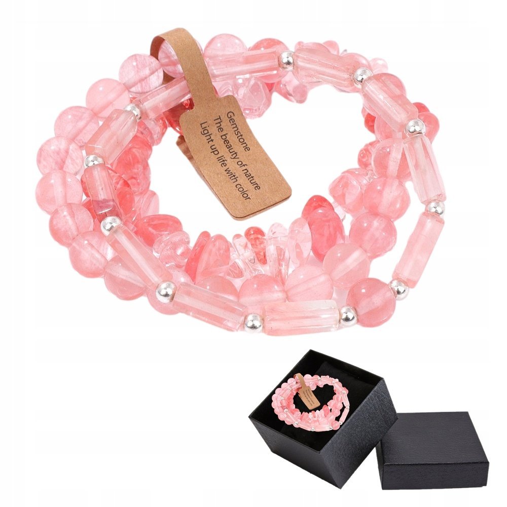 Zestaw 3 X Bransoletka Męska 5-8 Mm Kamień Kwarc Arbuzowy Watermelon Quartz