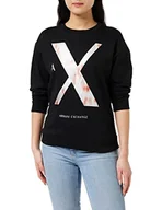 Bluzy damskie - Armani Exchange Women's Sustainable, Printed Logo, Ribbed Hem, Bluza damska, czarna, Large, czarny, L - miniaturka - grafika 1