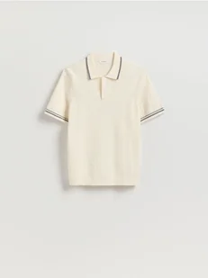 Reserved - Sweter polo z bawełną - złamana biel - Swetry męskie - miniaturka - grafika 1