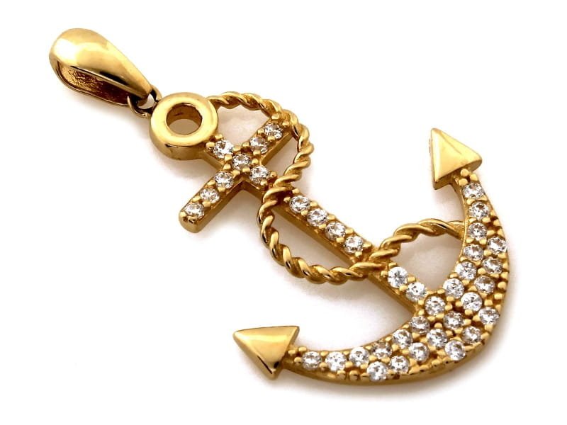 Zawieszka złota Au 585 kotwica z cyrkoniami
