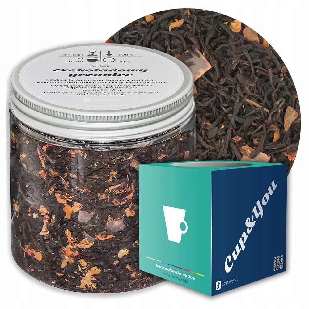 Herbata czarna CZEKOLADOWY GRZANIEC smak świąteczna czekolada z przyprawami - herbata liściasta sypana mieszanka napar susz - gotowa na prezent upom..