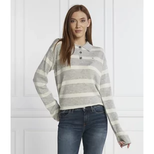 Tommy Hilfiger Wełniany sweter SOFT WOOL POLO-NK SWEATER | Regular Fit - Swetry damskie - miniaturka - grafika 1