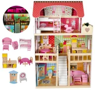 Domki dla lalek - PIĘKNY DREWNIANY DOMEK DLA LALEK z LED i Meblami - Wysoki 90 cm Kolorowy - miniaturka - grafika 1