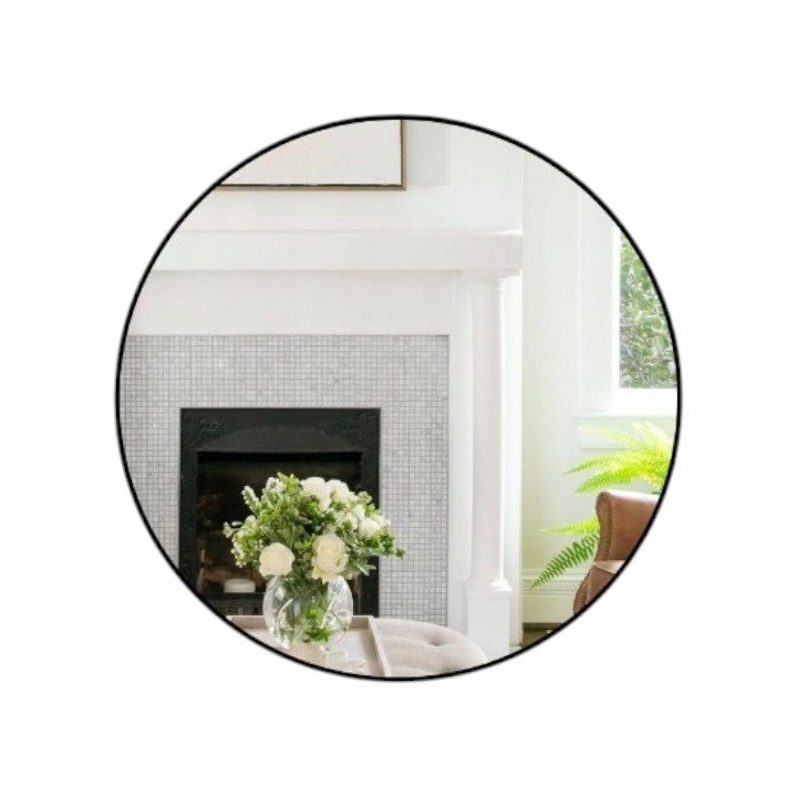 KOONMI Okrągłe Lustro Ścienne 50cm Czarne Z Aluminiową Ramą Dekoracyjne