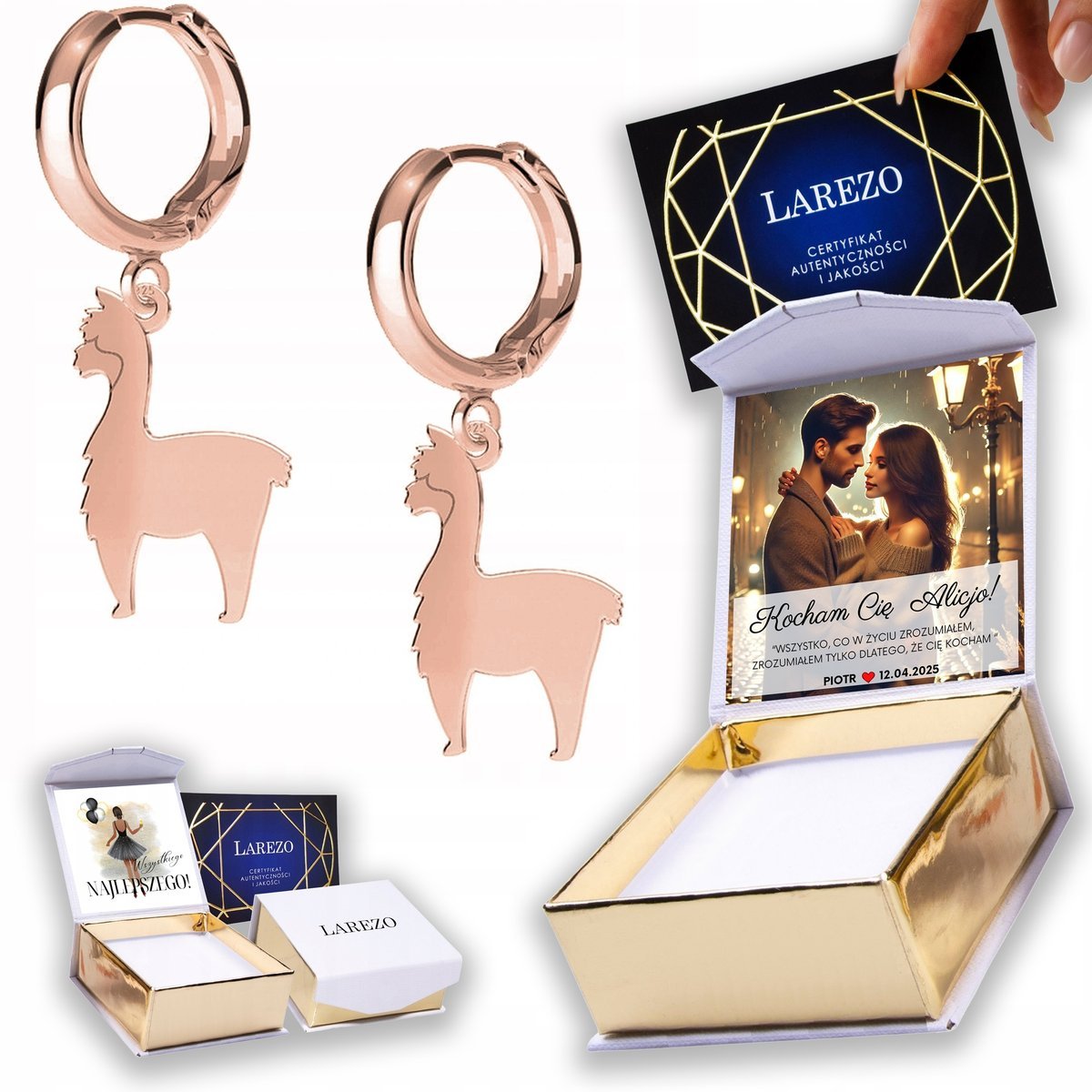 Kolczyki Pozłacane 925 Alpaki Lamy Blaszka Zwierzę Lama Alpaka NADRUK