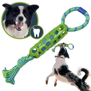 SZARPAK dla psa z gumową siatką 40 cm, Zabawka DO APORTOWANIA, PRZECIĄGANIA, Bawełniany sznurek - Zabawki dla psów - miniaturka - grafika 1