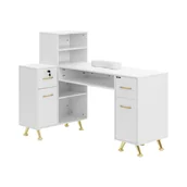 Stoliki do manicure - physa Biurko do manicure zamykane białe / złote 2 szuflady podpórka pod dłonie - Biurka do manicure - miniaturka - grafika 1