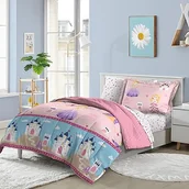 Pościel dla dzieci - dream FACTORY Kids 5-Piece Complete Bed Set Easy-Wash Super Soft Microfiber Comforter Bedding, Twin, Pink Little Princess - miniaturka - grafika 1