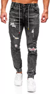 Spodnie męskie - Czarne spodnie jeansowe joggery męskie Denley TF156 - grafika 1