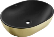 Umywalki - Mexen Viki umywalka nablatowa 48 x 35 cm, czarna mat/złota wzór linie - 21054877 - miniaturka - grafika 1
