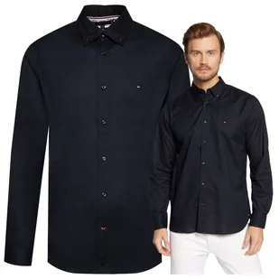 Granatowa Męska Koszula Elegancka Tommy Hilfiger Bawełniana do spodni r.L - Koszule męskie - miniaturka - grafika 1