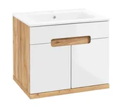 Szafki łazienkowe - Szafka łazienkowa wisząca z umywalką dąb craft 50 cm Ronda New - miniaturka - grafika 1