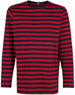 Koszulki męskie - Urban Classics Męski T-Shirt Regular Stripe Ls, Firered/Blk, XL - grafika 1