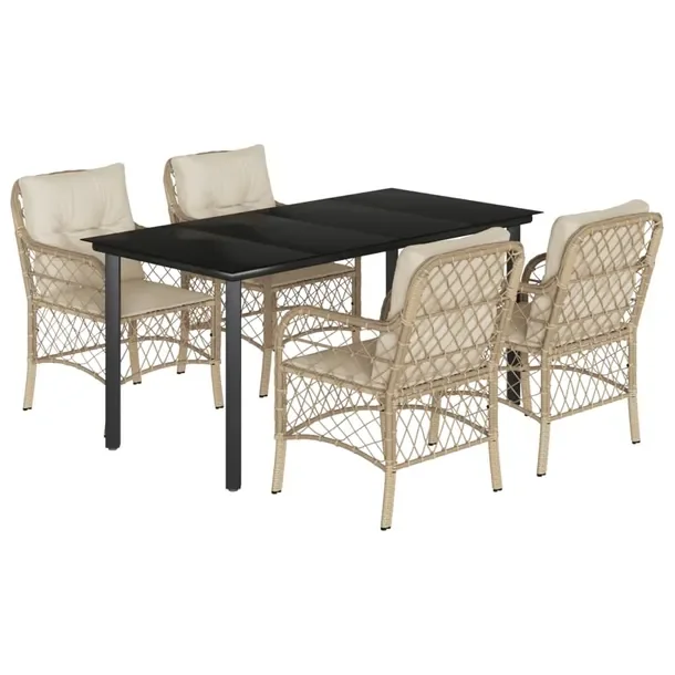 Zestaw mebli ogrodowych rattan PE, czarny, stół 160x80x74 cm, krzesła be