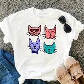 Koszulki i topy damskie - koszulka z kolorowymi kotami - miniaturka - grafika 1